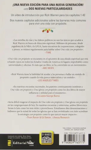 Una Vida Con Proposito/tapa Dura, De Warren, Rick. Editorial Vida En Español
