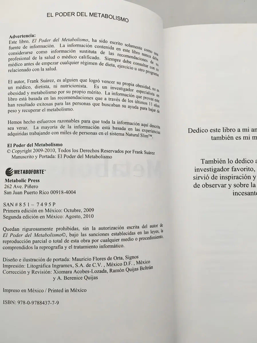 El Poder Del Metabolismo. Frank Suárez. Metaboforte. 2010.
